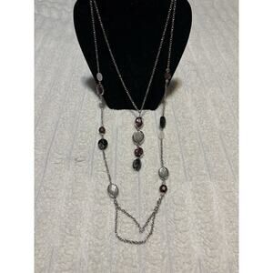 Chico's Necklace Layered Convertible Silver Tone Purple Gray Gem $69 Luxury